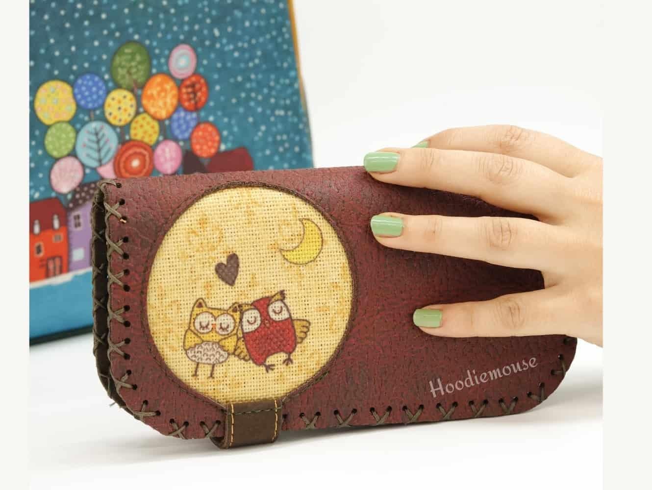 Baykuş Figürlü Büyük Cüzdan Etnik Bohem Retro Vintage Style  - BORDO
