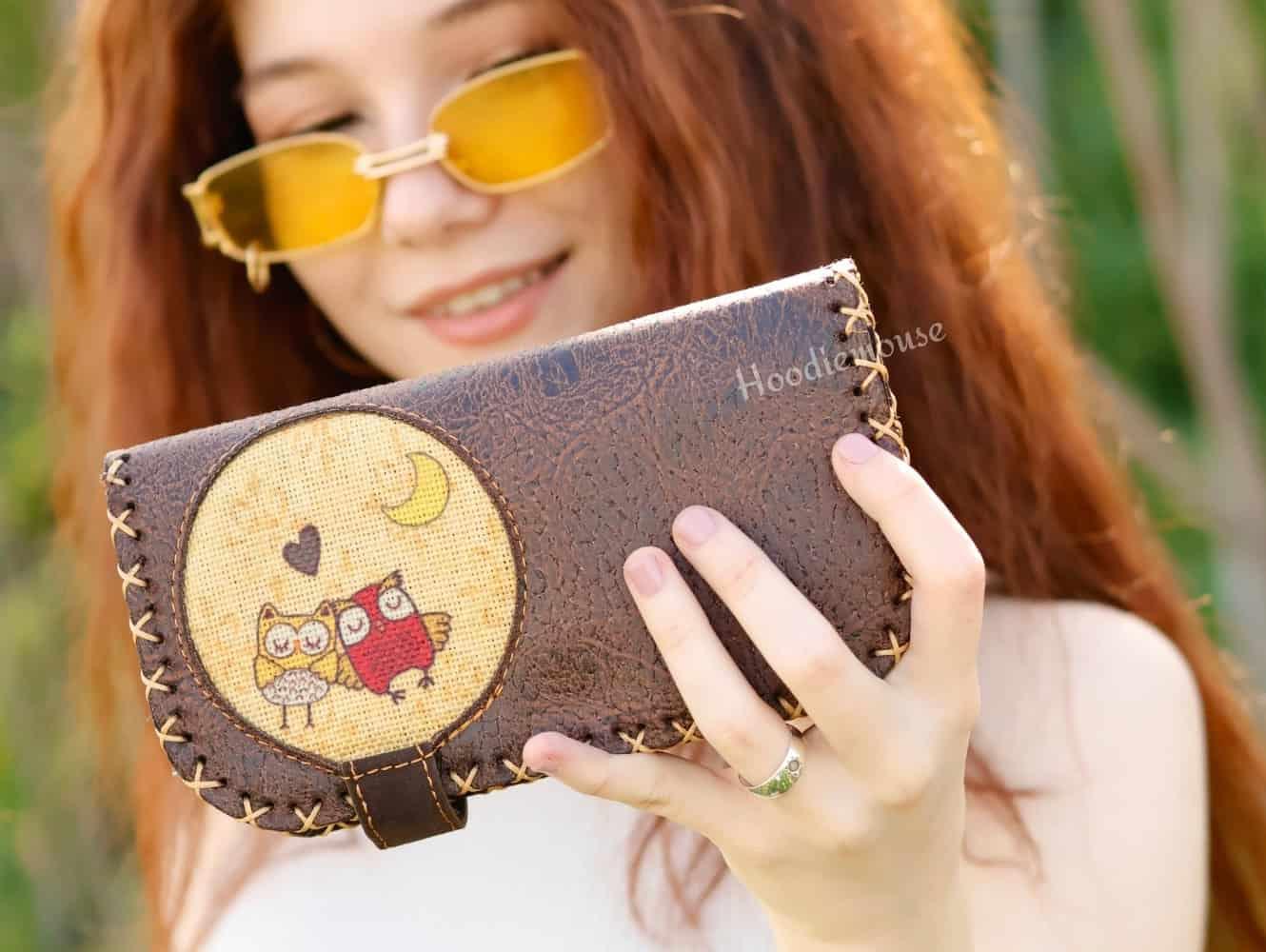 Baykuş Figürlü Büyük Cüzdan Etnik Bohem Retro Vintage Style  - KAHVERENGİ