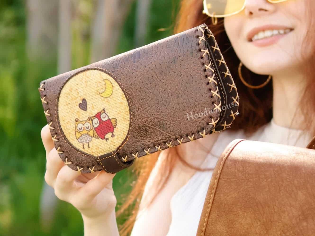 Baykuş Figürlü Büyük Cüzdan Etnik Bohem Retro Vintage Style  - KAHVERENGİ
