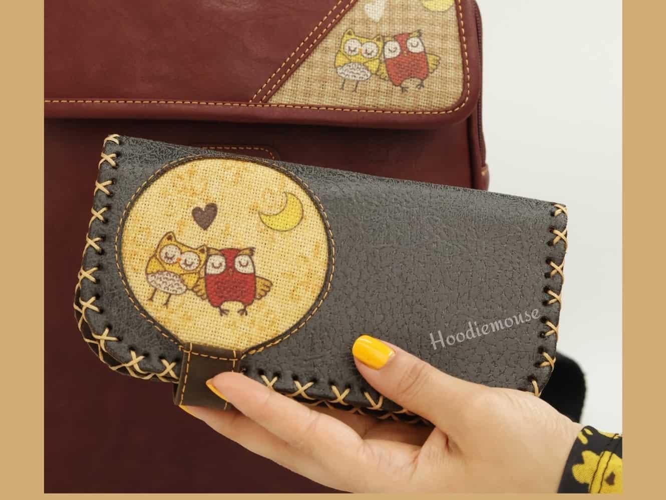 Baykuş Figürlü Büyük Cüzdan Etnik Bohem Retro Vintage Style  - ANTRASİT