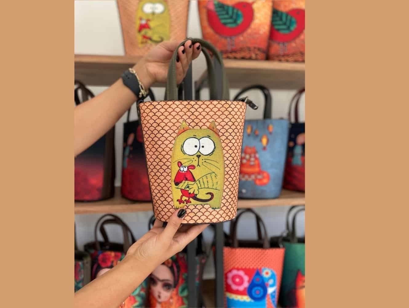 Kedi Fare Figürlü Kova Model Çanta Etnik Bohem Style - YESİL