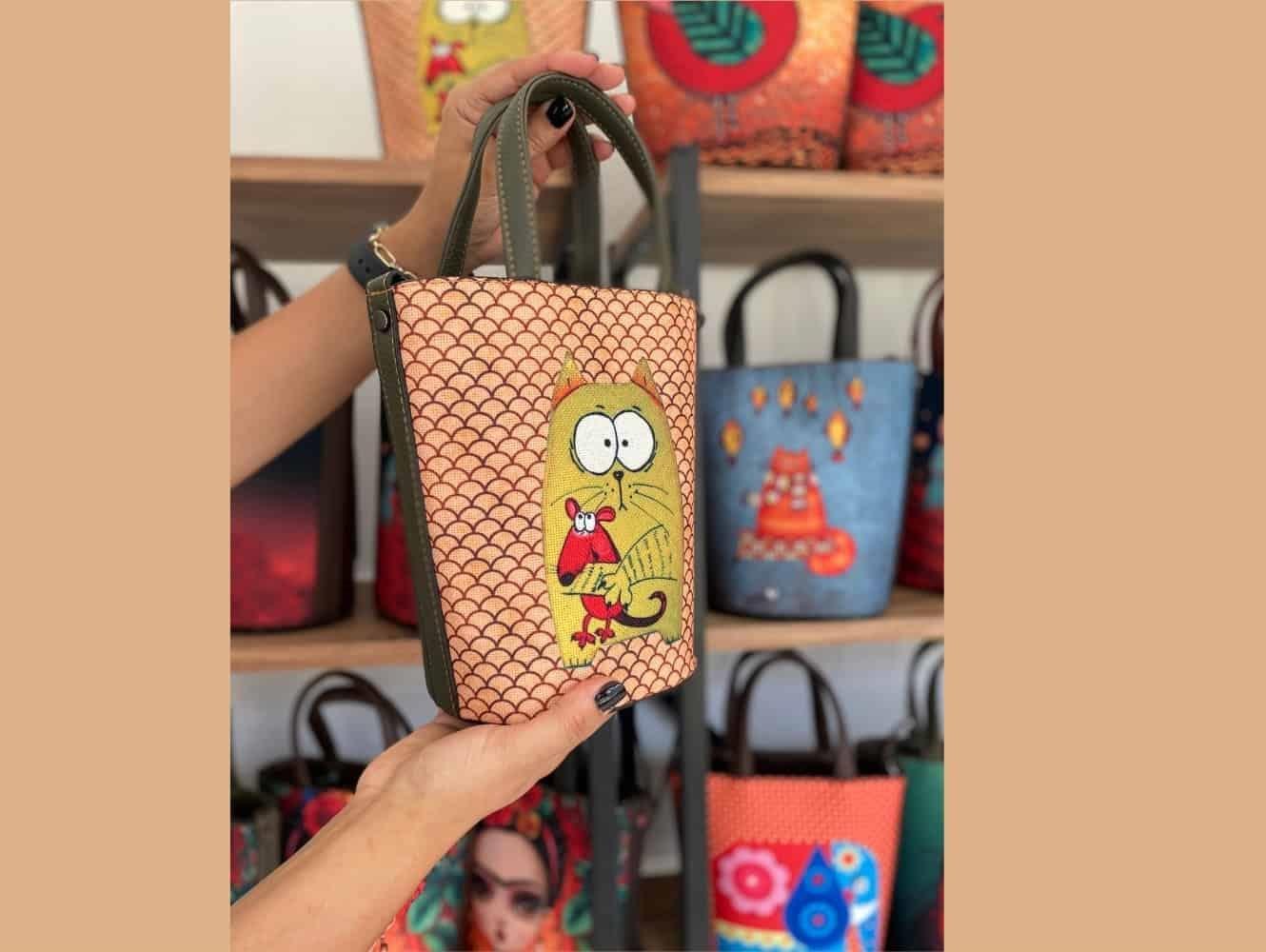 Kedi Fare Figürlü Kova Model Çanta Etnik Bohem Style - YESİL