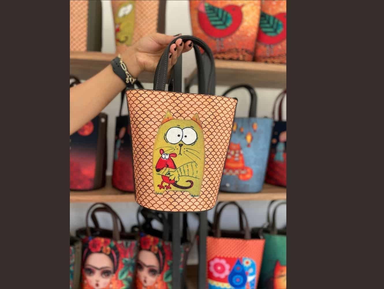 Kedi Fare Figürlü Kova Model Çanta Etnik Bohem Style - SİYAH