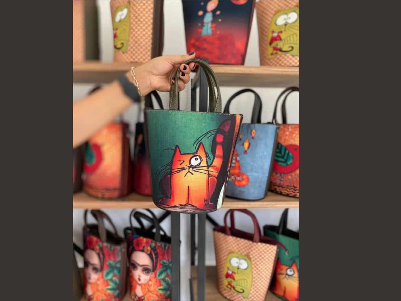 Kedi Figürlü Kova Model Çanta Etnik Bohem Style - YESİL