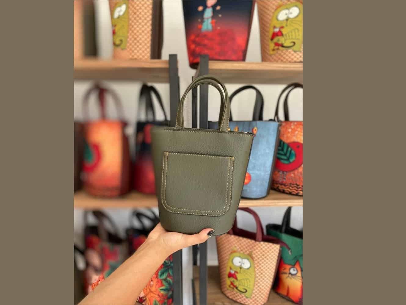 Kedi Figürlü Kova Model Çanta Etnik Bohem Style - YESİL
