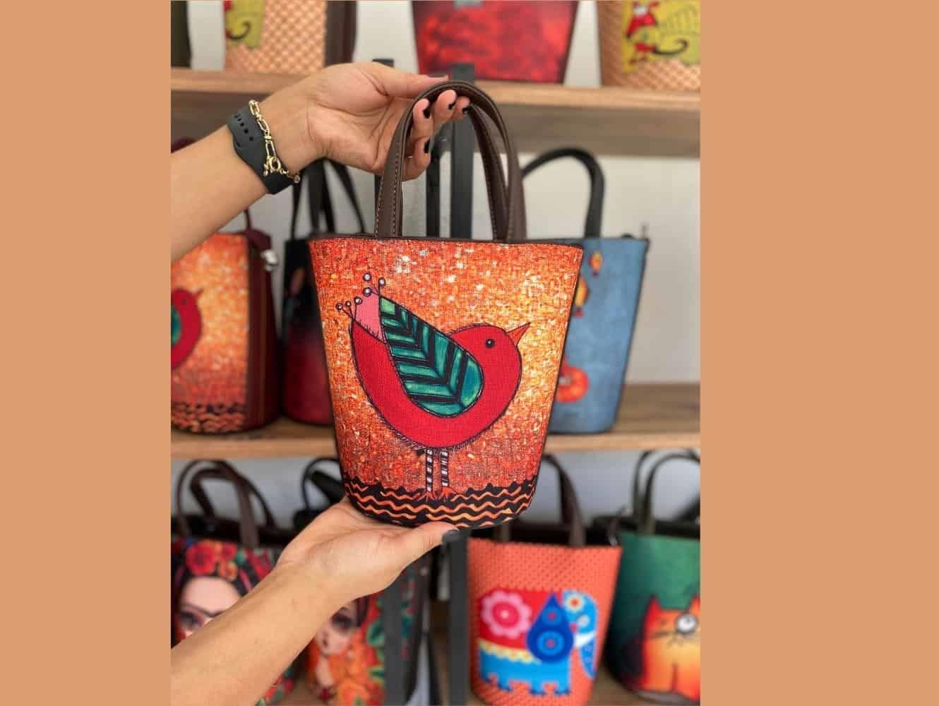 Kuş Figürlü Kova Model Çanta Etnik Bohem Style - KAHVERENGİ