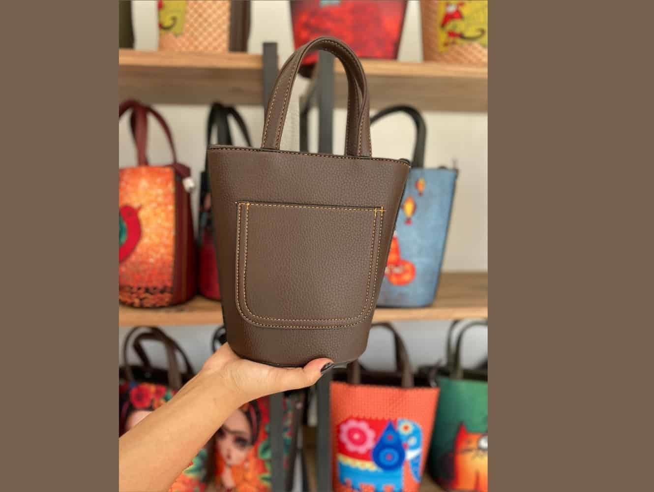 Kuş Figürlü Kova Model Çanta Etnik Bohem Style - KAHVERENGİ