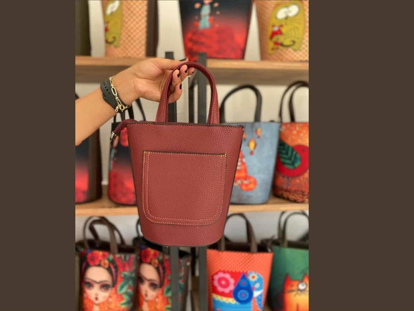Kuş Figürlü Kova Model Çanta Etnik Bohem Style - BORDO