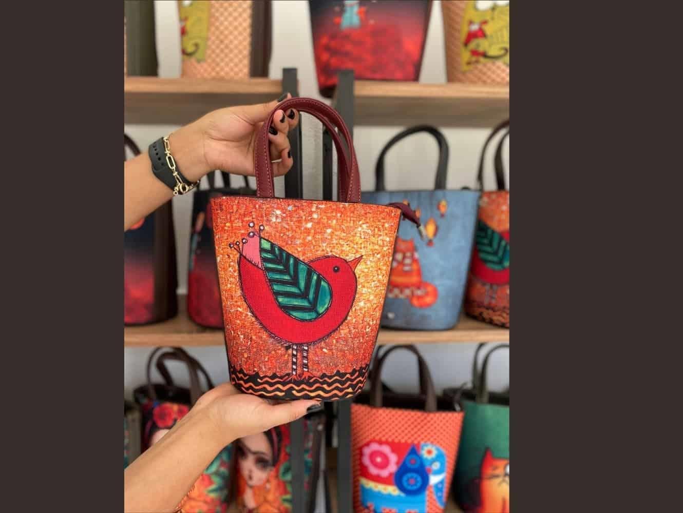 Kuş Figürlü Kova Model Çanta Etnik Bohem Style - BORDO