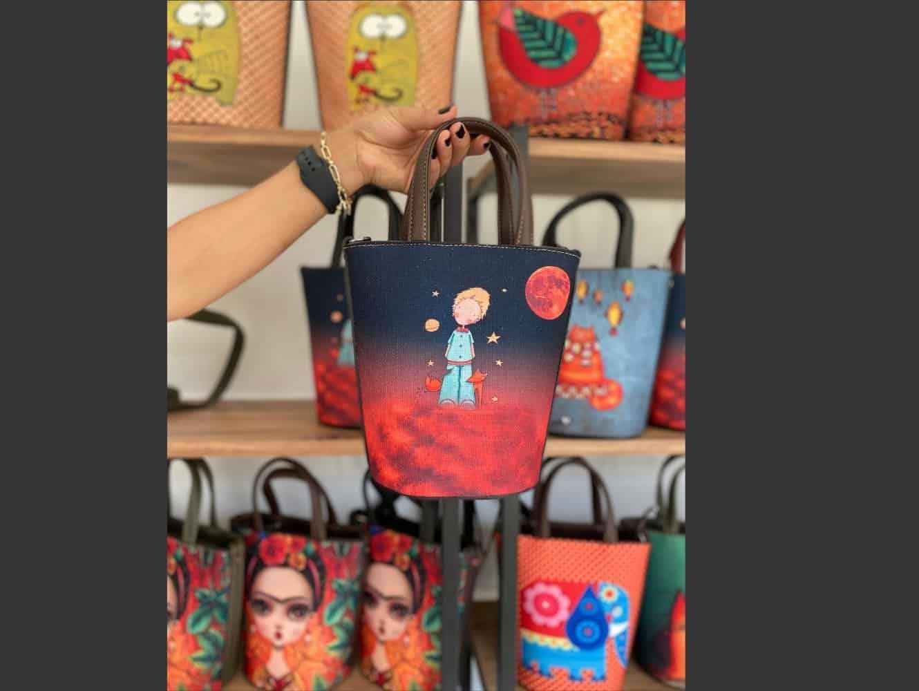 Küçük Prens Figürlü Kova Model Çanta Etnik Bohem Style - KAHVERENGİ
