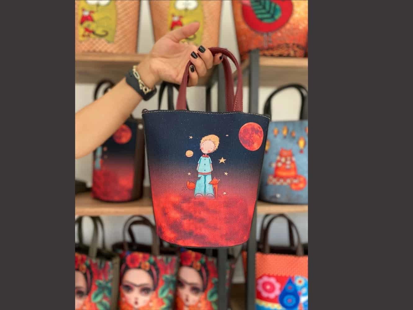 Küçük Prens Figürlü Kova Model Çanta Etnik Bohem Style - BORDO