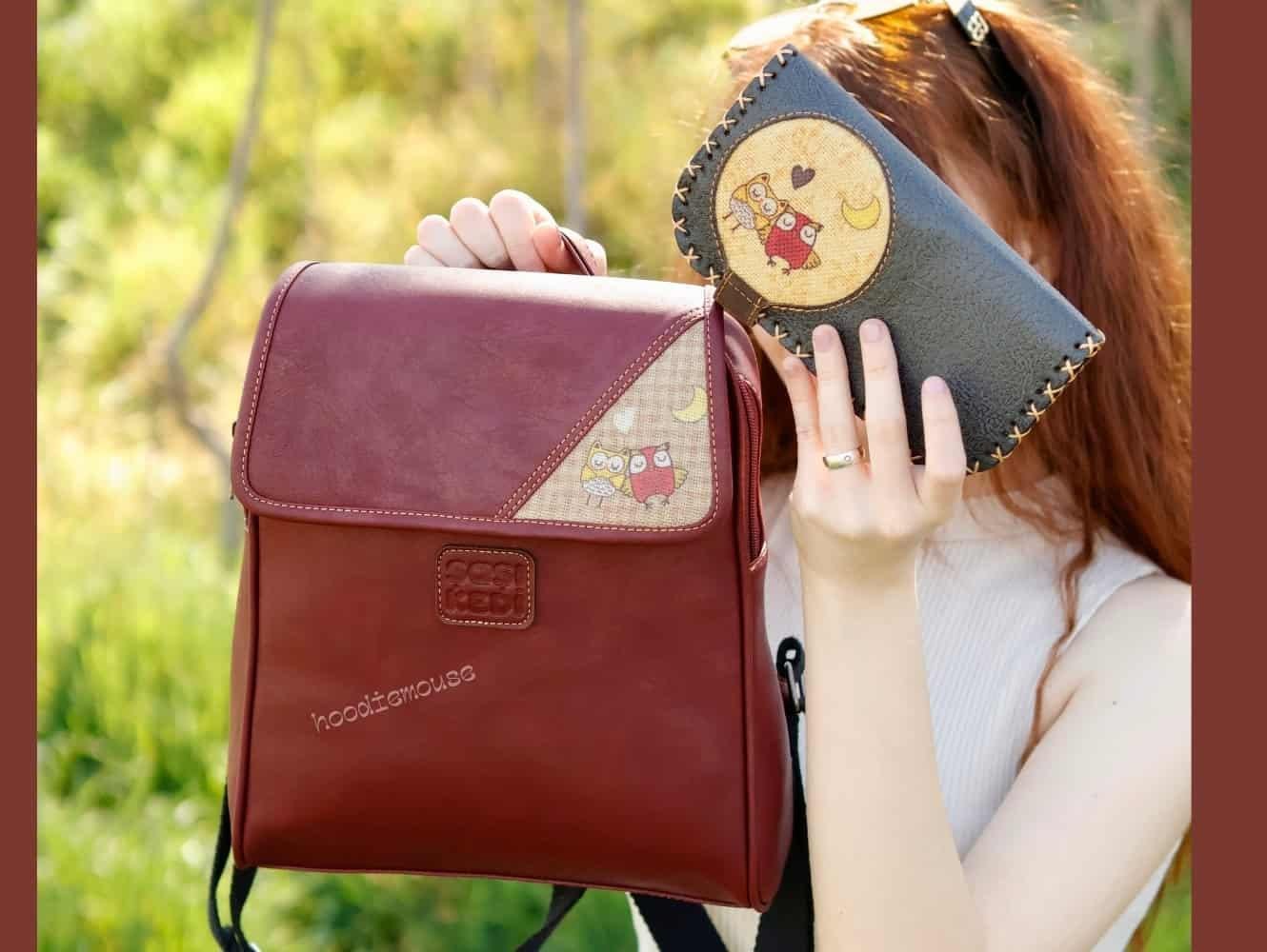 Baykuş Figürlü Business Sırt Çantası Bordo, Cüzdan Antrasit Kombin Etnik Bohem Style
