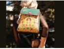 Klasik Frida Figürlü Kapaklı Sırt Çantası Yesil Büyük Cüzdan Bordo Etnik Bohem Style Cüzdan Kombin