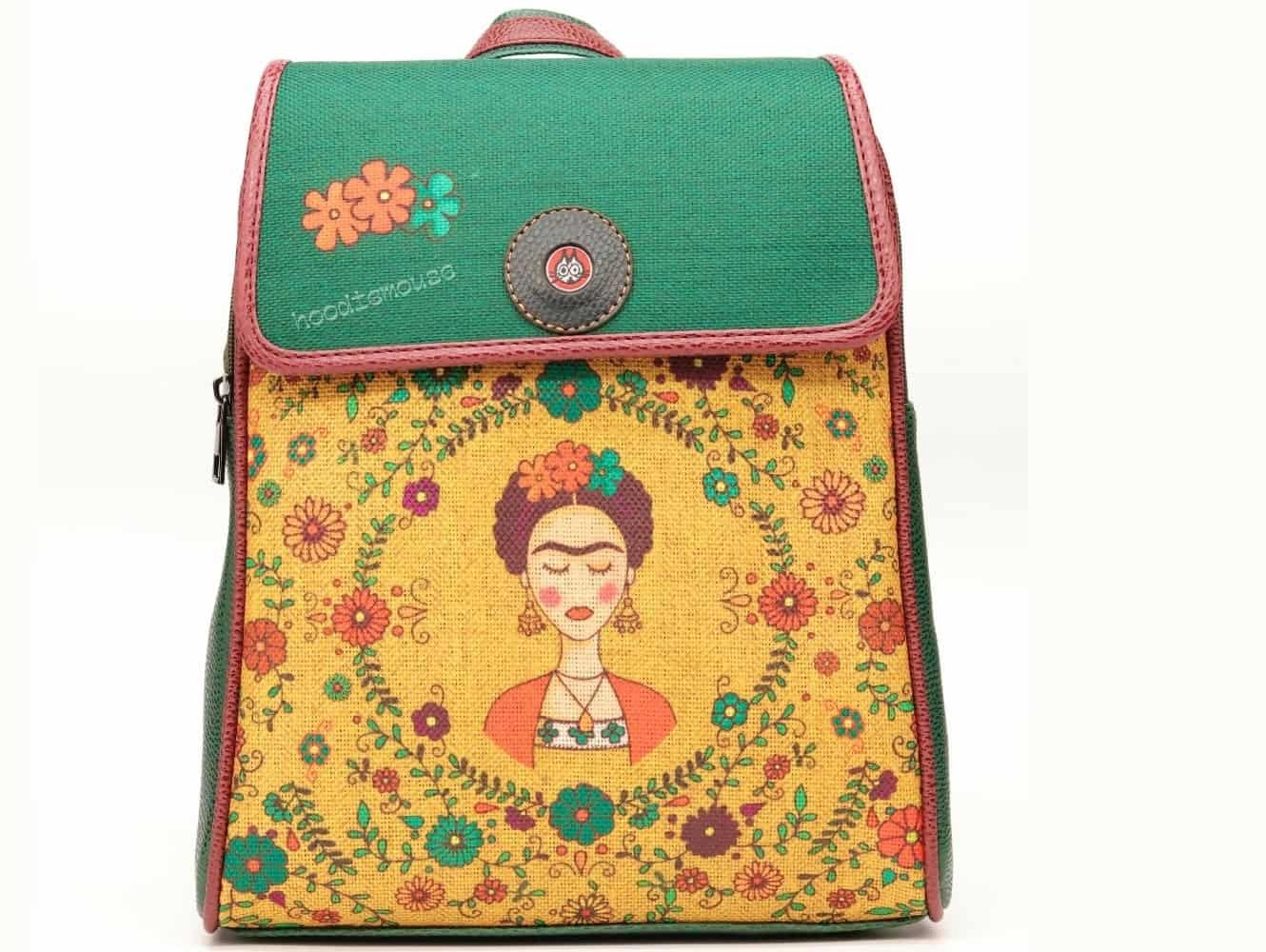 Klasik Frida Figürlü Kapaklı Sırt Çantası Yesil Büyük Cüzdan Bordo Etnik Bohem Style Cüzdan Kombin