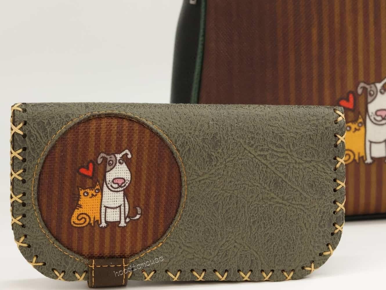 Kedi ve Köpek Figürlü Kapaklı Sırt Çantası Siyah Büyük Cüzdan Yesil Etnik Bohem Style Cüzdan Kombin