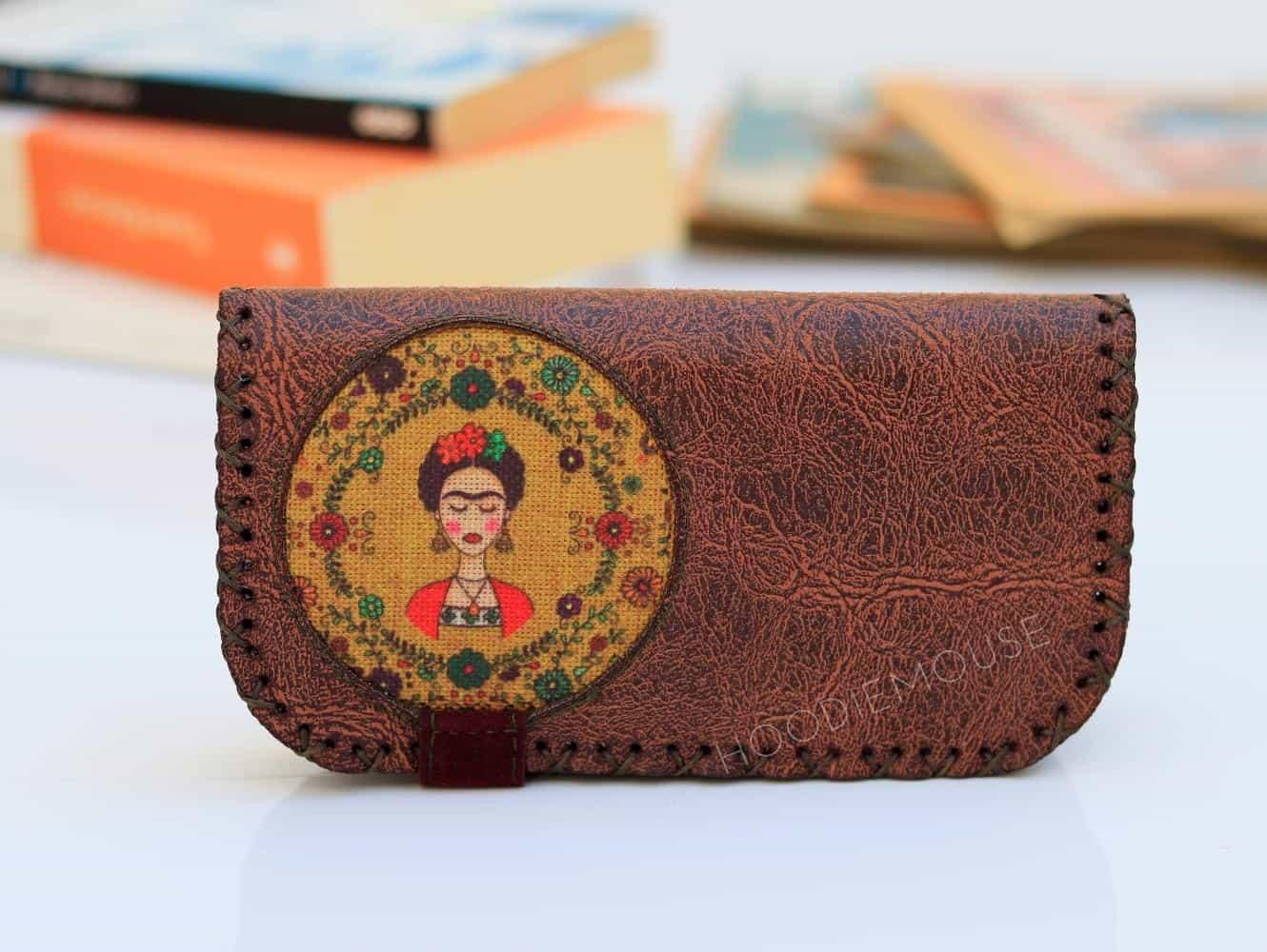 Frida Figürlü Büyük Cüzdan Etnik Bohem Retro Vintage Style - KAHVERENGİ