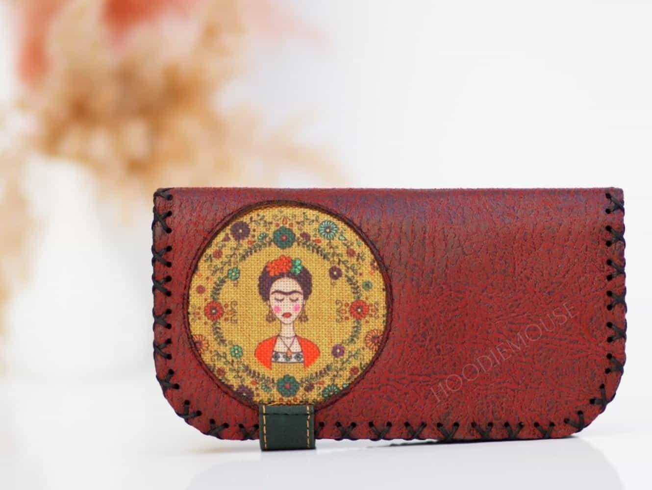 Frida Figürlü Büyük Cüzdan Etnik Bohem Retro Vintage Style - BORDO
