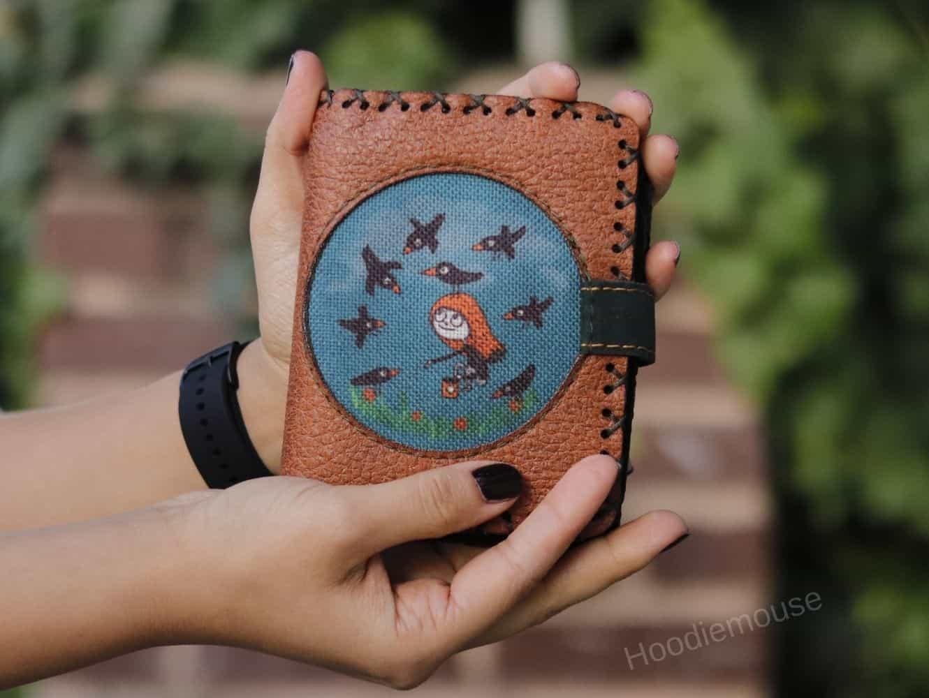 Karga Kız Figürlü Küçük Cüzdan Etnik Bohem Retro Style - Taba