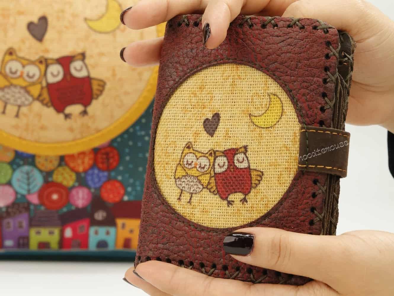 Baykuş Figürlü Küçük Postacı Çanta Yesil ve Küçük Cüzdan Bordo Kombin