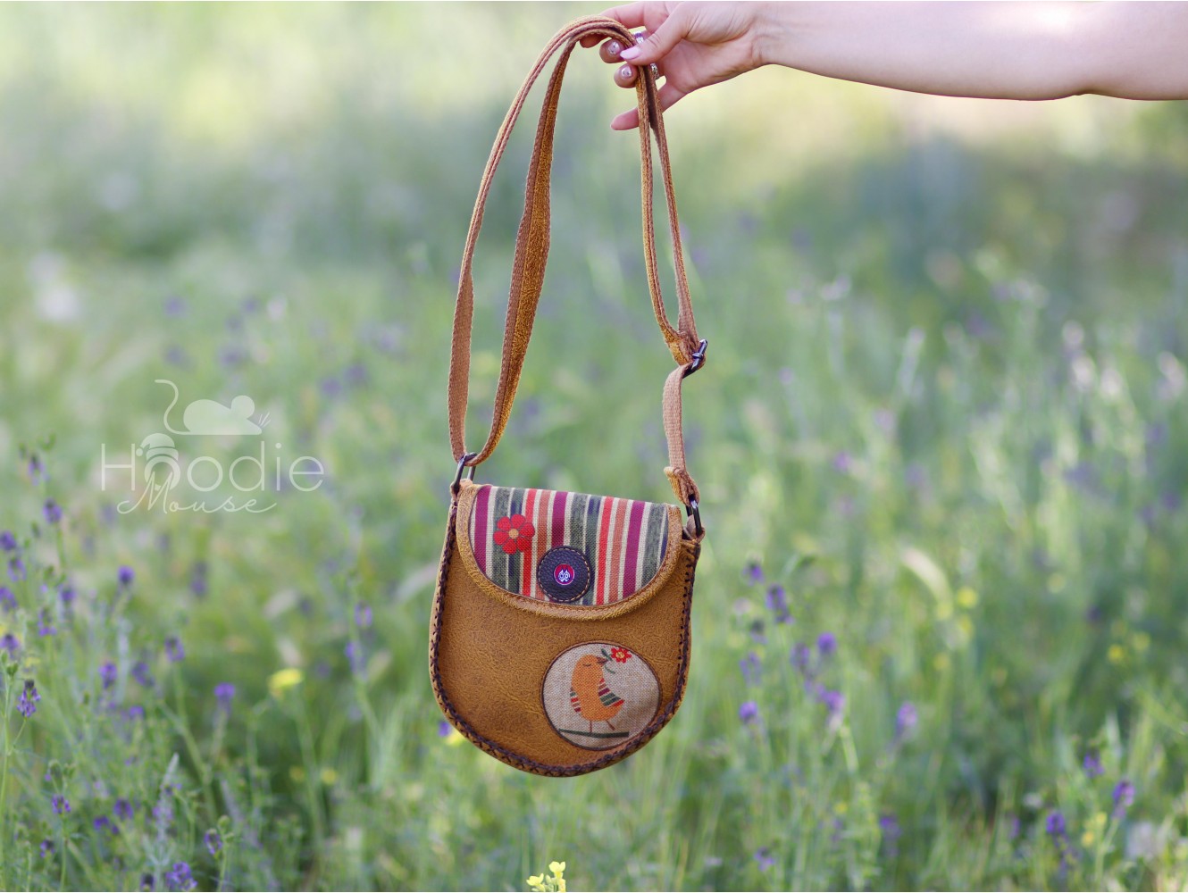 Kuş Figürlü Çapraz Örgülü Kol Çantası Etnik Bohem Style - Hardal