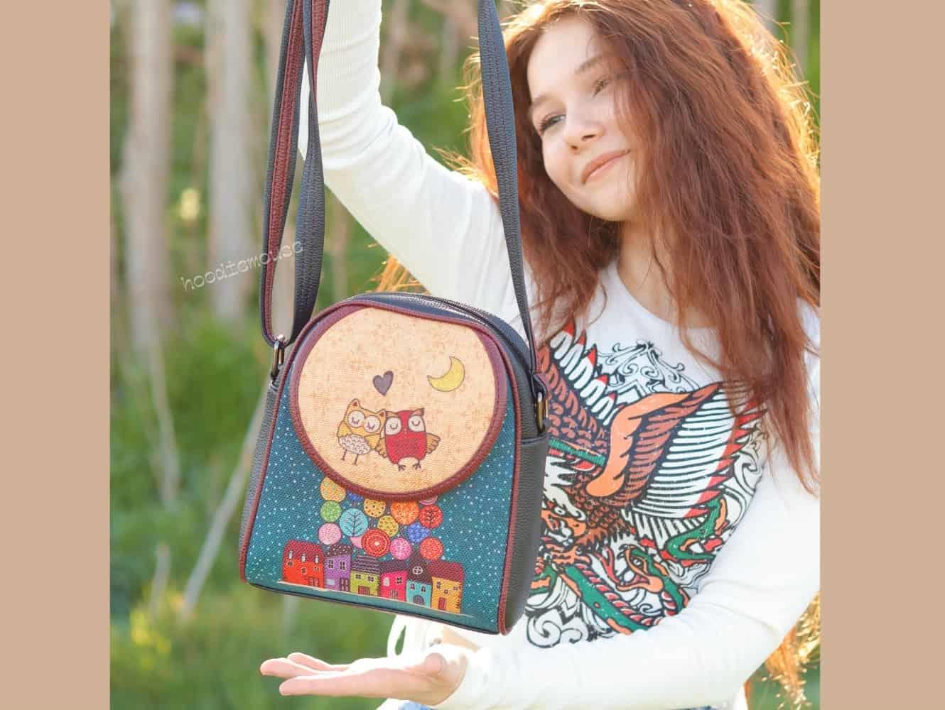 Baykuş Figürlü Küçük Postacı Omuz Çantası Etnik Bohem Style - Siyah