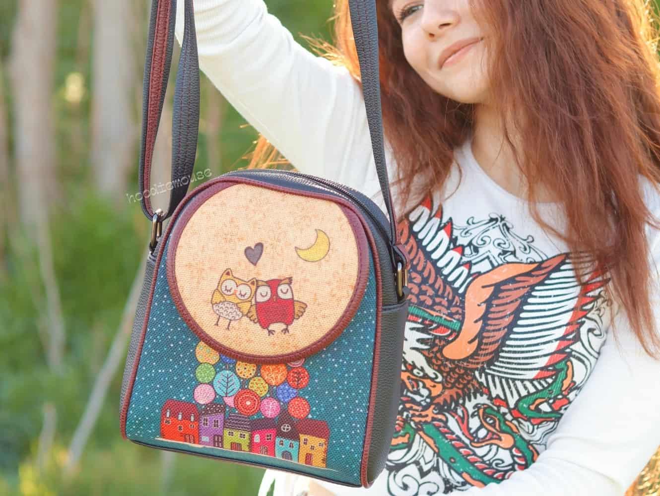 Baykuş Figürlü Küçük Postacı Omuz Çantası Etnik Bohem Style - Siyah