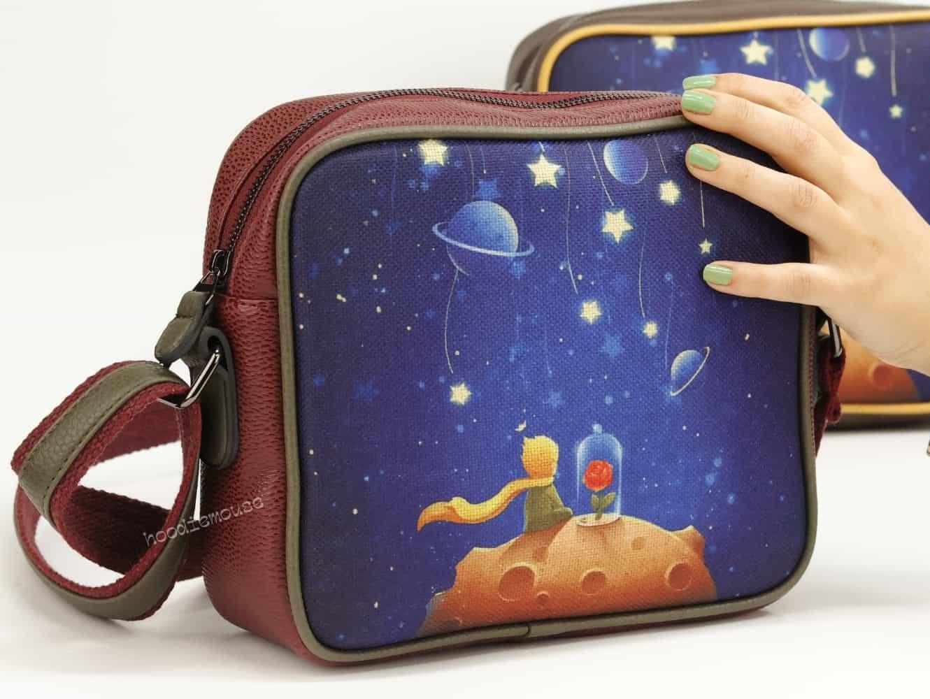 Küçük Prens Tasarımlı Orta Boy Postacı Çanta / Bordo