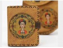 Frida Figürlü Tasarımlı Capraz Örgulu Kol Cantası Hardal ve Cuzdan Hardal Kombin