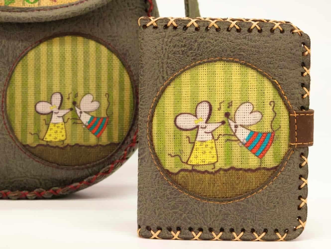 Dans Eden Fare Figürlü Tasarımlı Capraz Örgulu Kol Cantası Yesil ve Cuzdan Yesil Kombin