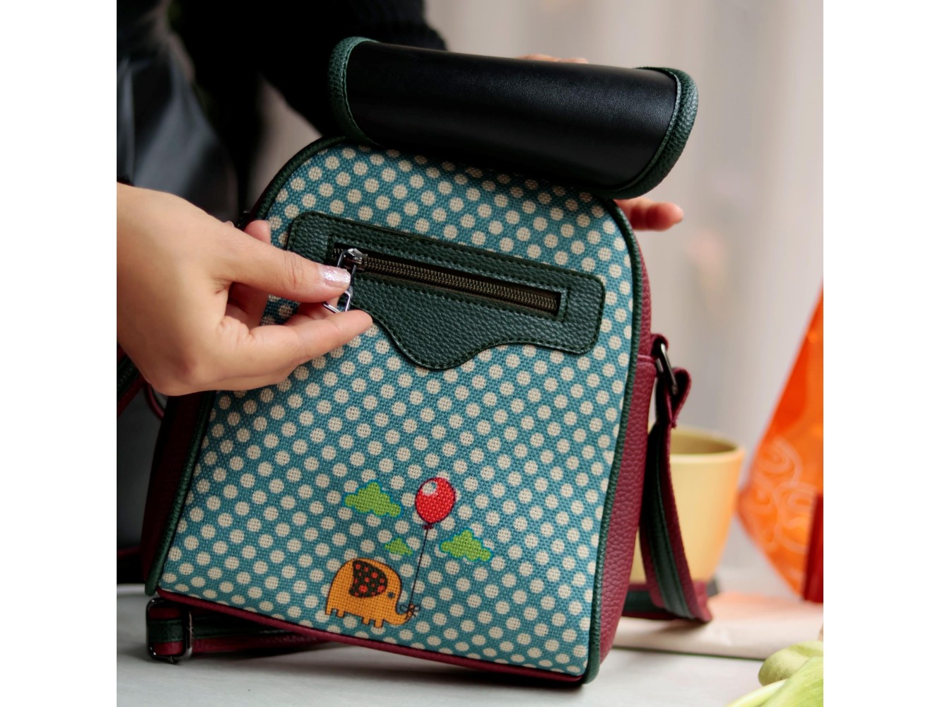 Fil Figürlü Küçük Postacı Omuz Çantası Etnik Bohem Style - Bordo