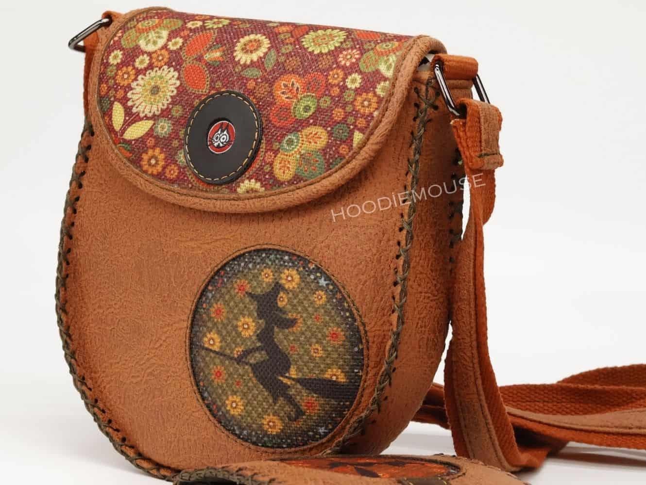 Cadı Figürlü Çapraz Örgülü Kol Çantası Etnik Bohem Style - Taba