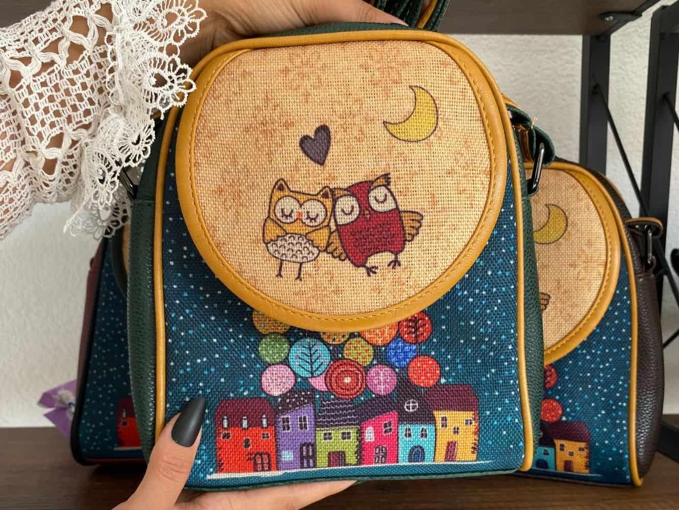 Baykuş Figürlü Küçük Postacı Omuz Çantası Etnik Bohem Style - Yesil