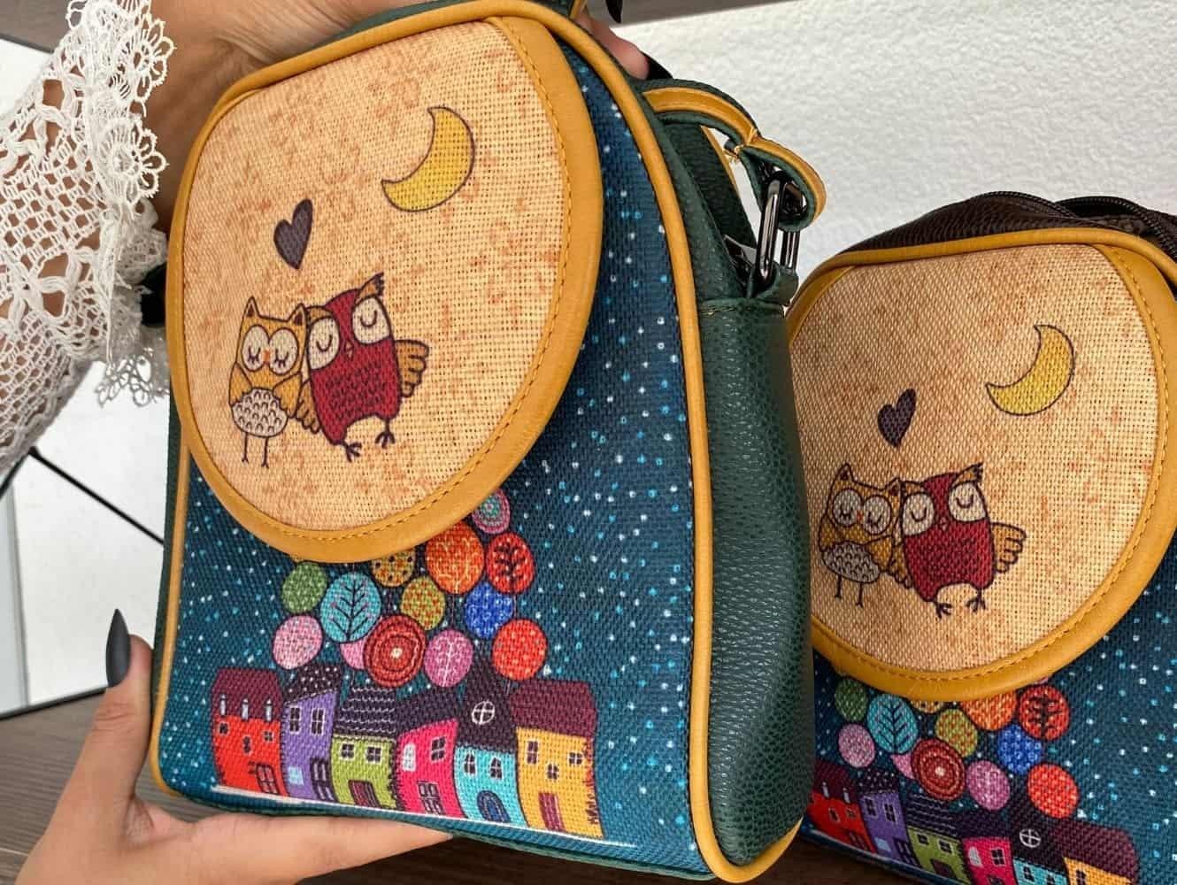 Baykuş Figürlü Küçük Postacı Omuz Çantası Etnik Bohem Style - Yesil