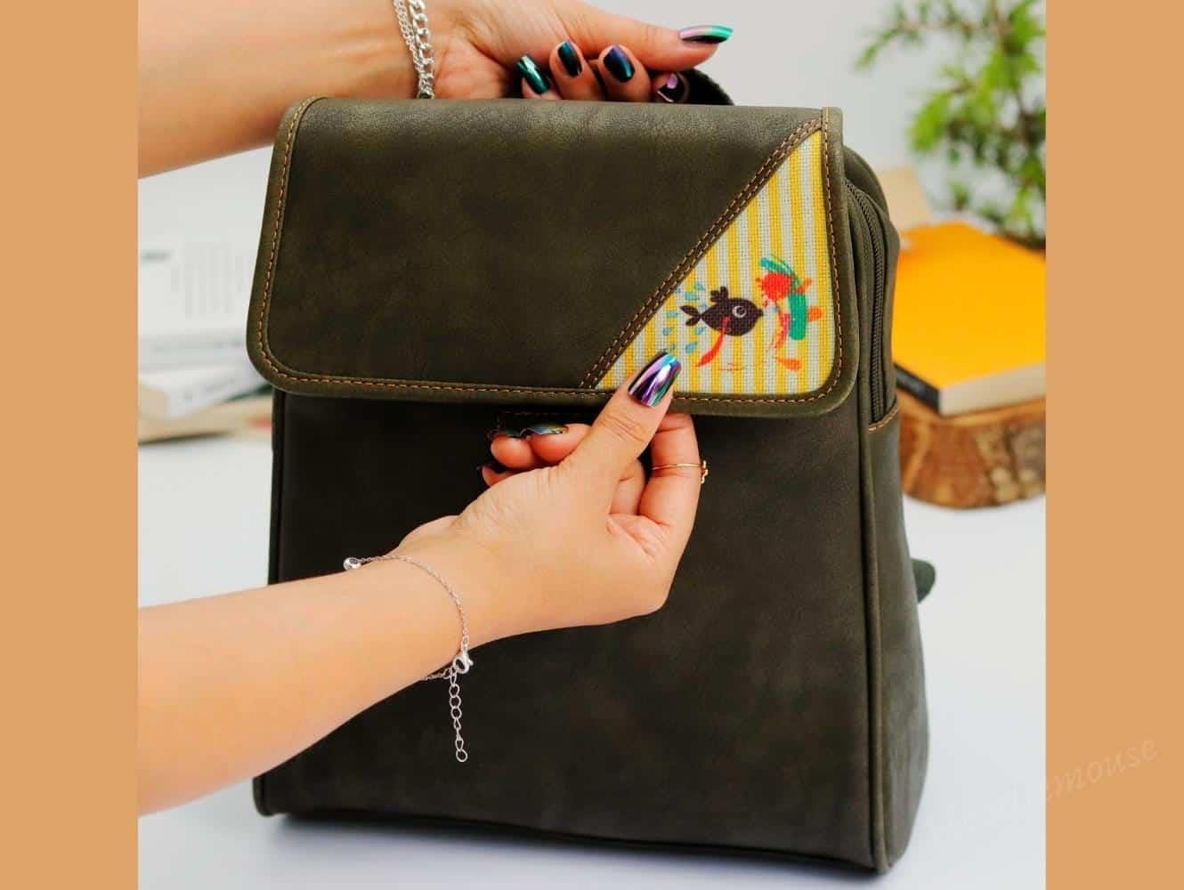 Karabalık Figürlü Business Sırt Çantası Etnik Bohem Style - HAKİYESİL