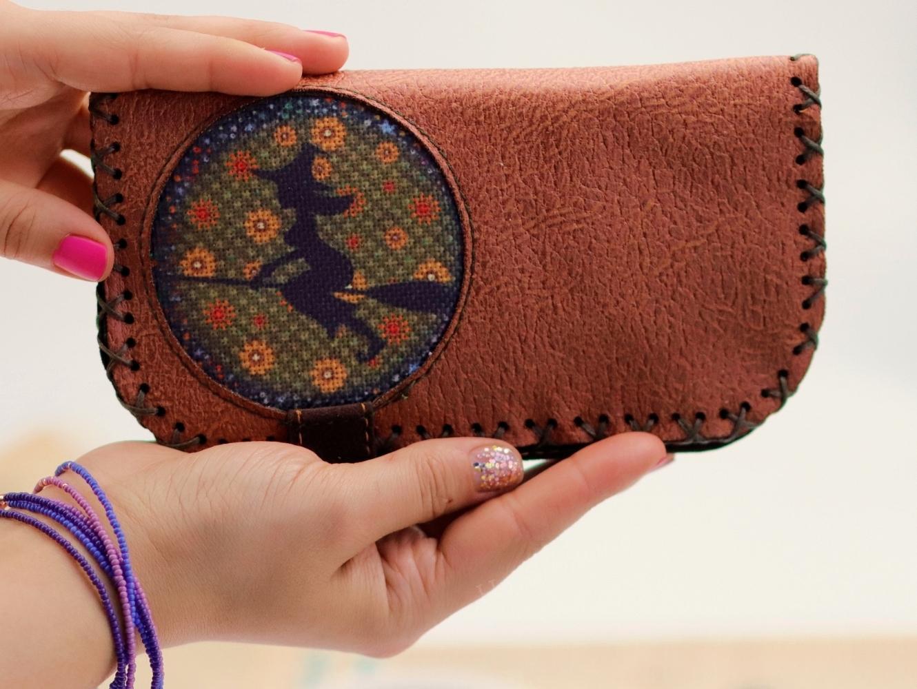Cadı Figürlü Büyük Cüzdan Etnik Bohem Retro Vintage Style - TABA