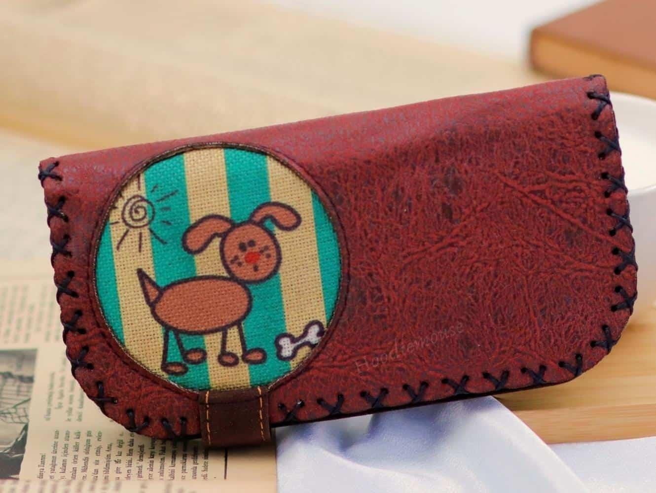 Köpek Figürlü Büyük Cüzdan Etnik Bohem Retro Vintage Style - BORDO