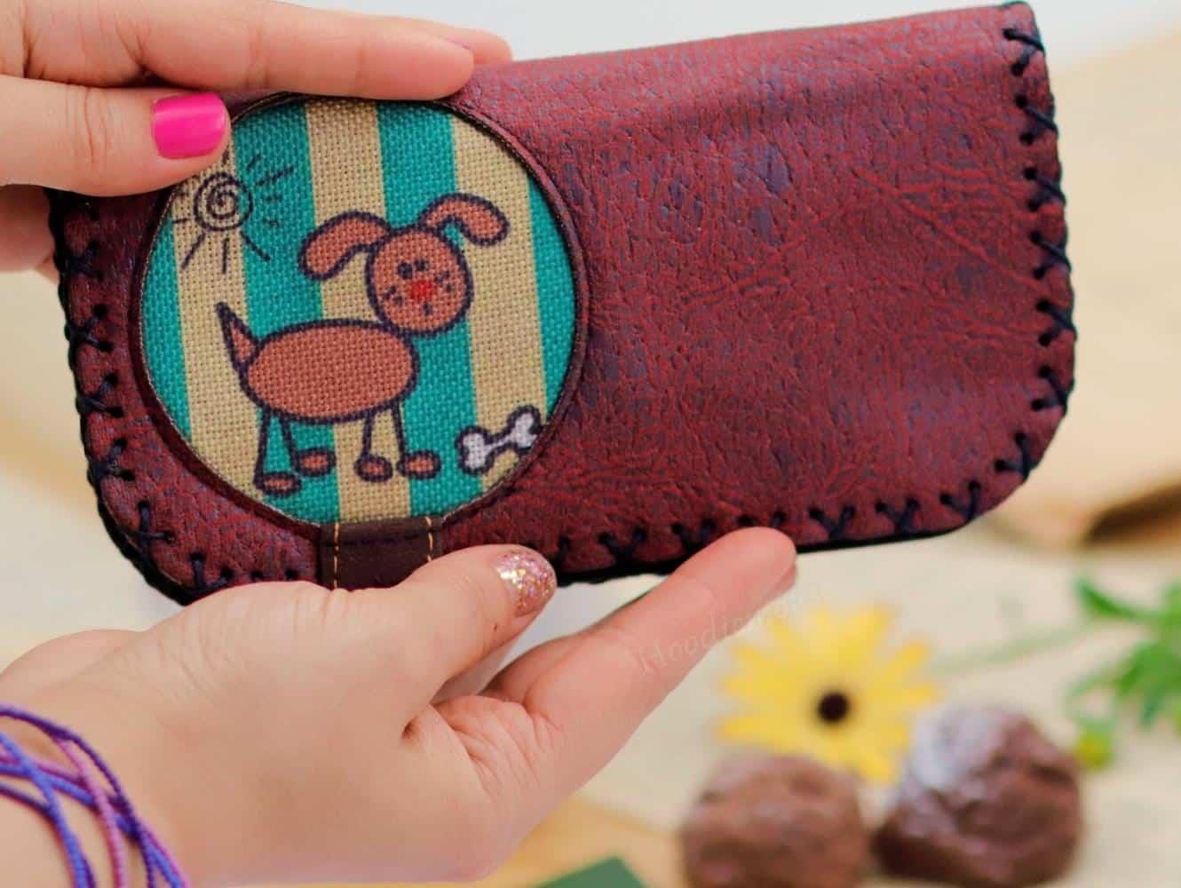 Köpek Figürlü Büyük Cüzdan Etnik Bohem Retro Vintage Style - BORDO