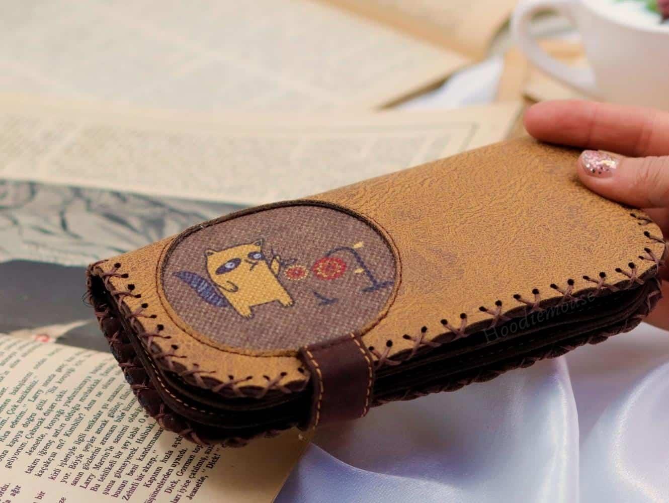Rakun Figürlü Büyük Cüzdan Etnik Bohem Retro Vintage Style - HARDAL