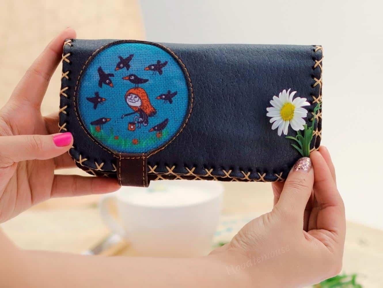 Karga Figürlü Büyük Cüzdan Etnik Bohem Retro Vintage Style - ANTRASİT