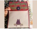 Karamık Figürlü Kapaklı Sırt Çantası Siyah, Cüzdan Bordo Etnik Bohem Style KOMBİN