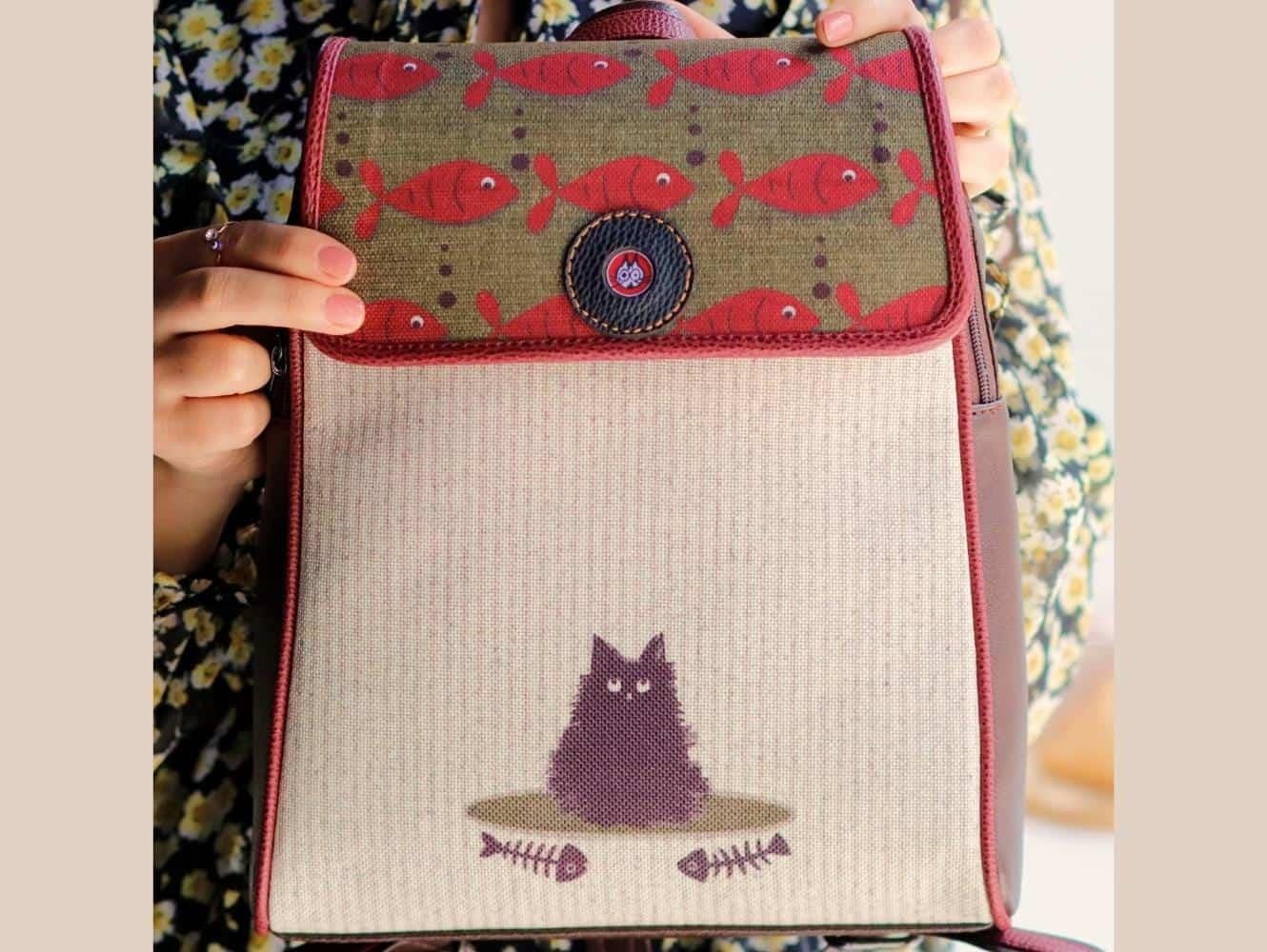 Karamık Figürlü Kapaklı Sırt Çantası Siyah, Cüzdan Bordo Etnik Bohem Style KOMBİN