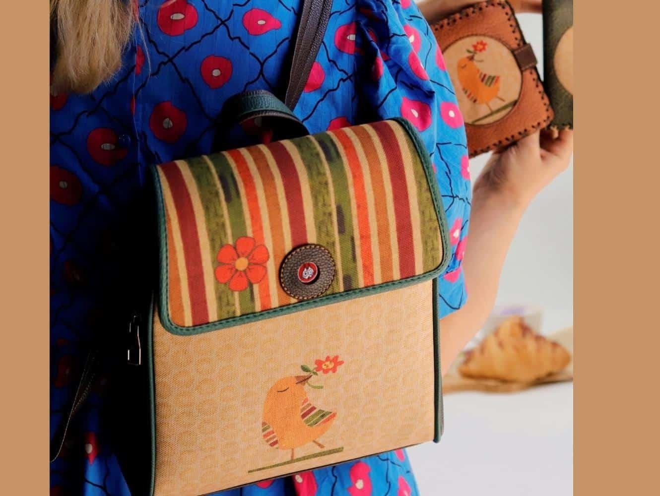 Kuş Figürlü Kapaklı Sırt Çantası Kahverengi, Cüzdan Taba Etnik Bohem Style Kombin