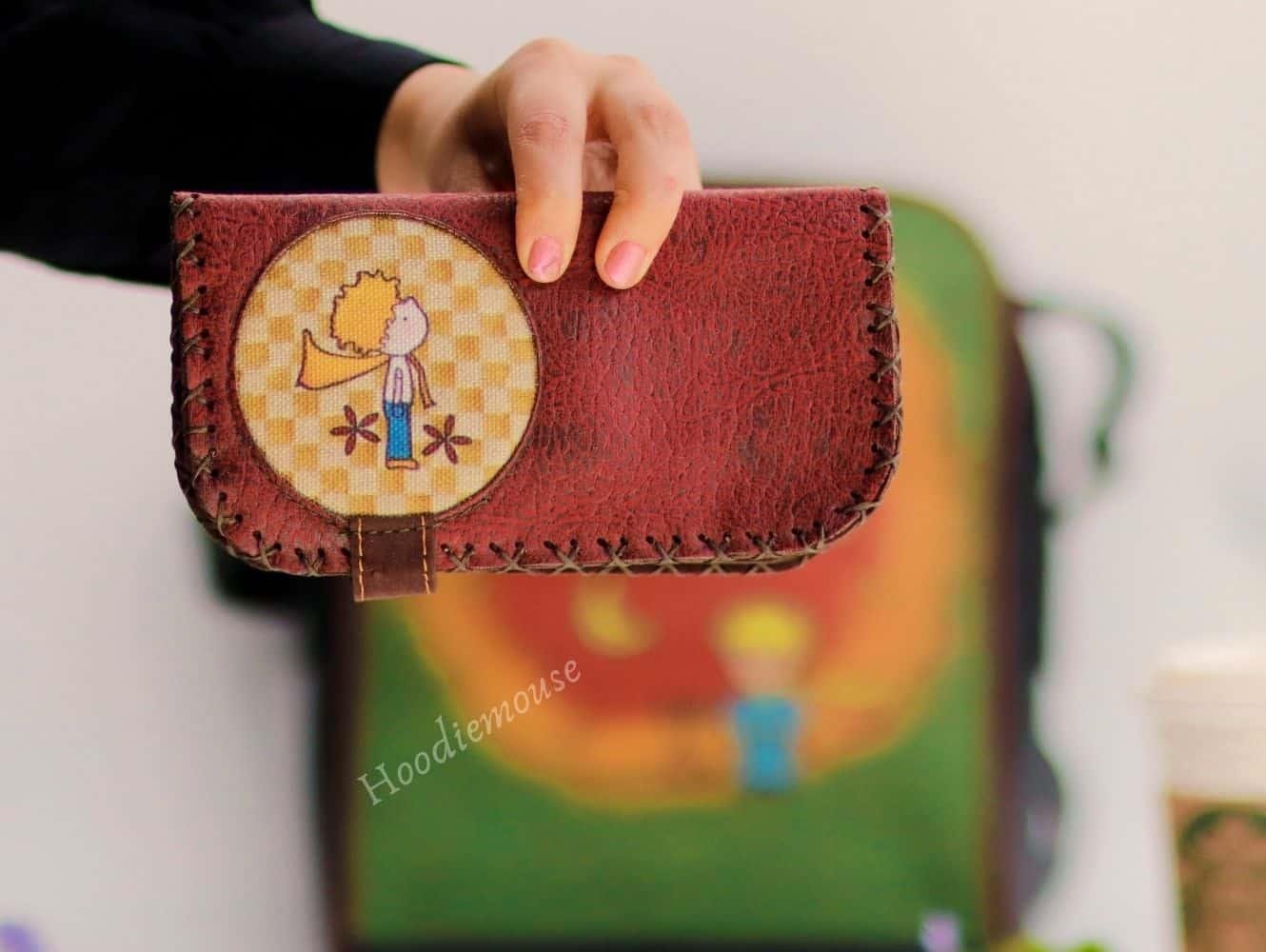 Küçük Prens Figürlü Büyük Postacı Kol Çantası Etnik Bohem Style Çanta Siyah, Cüzdan Bordo KOMBİN