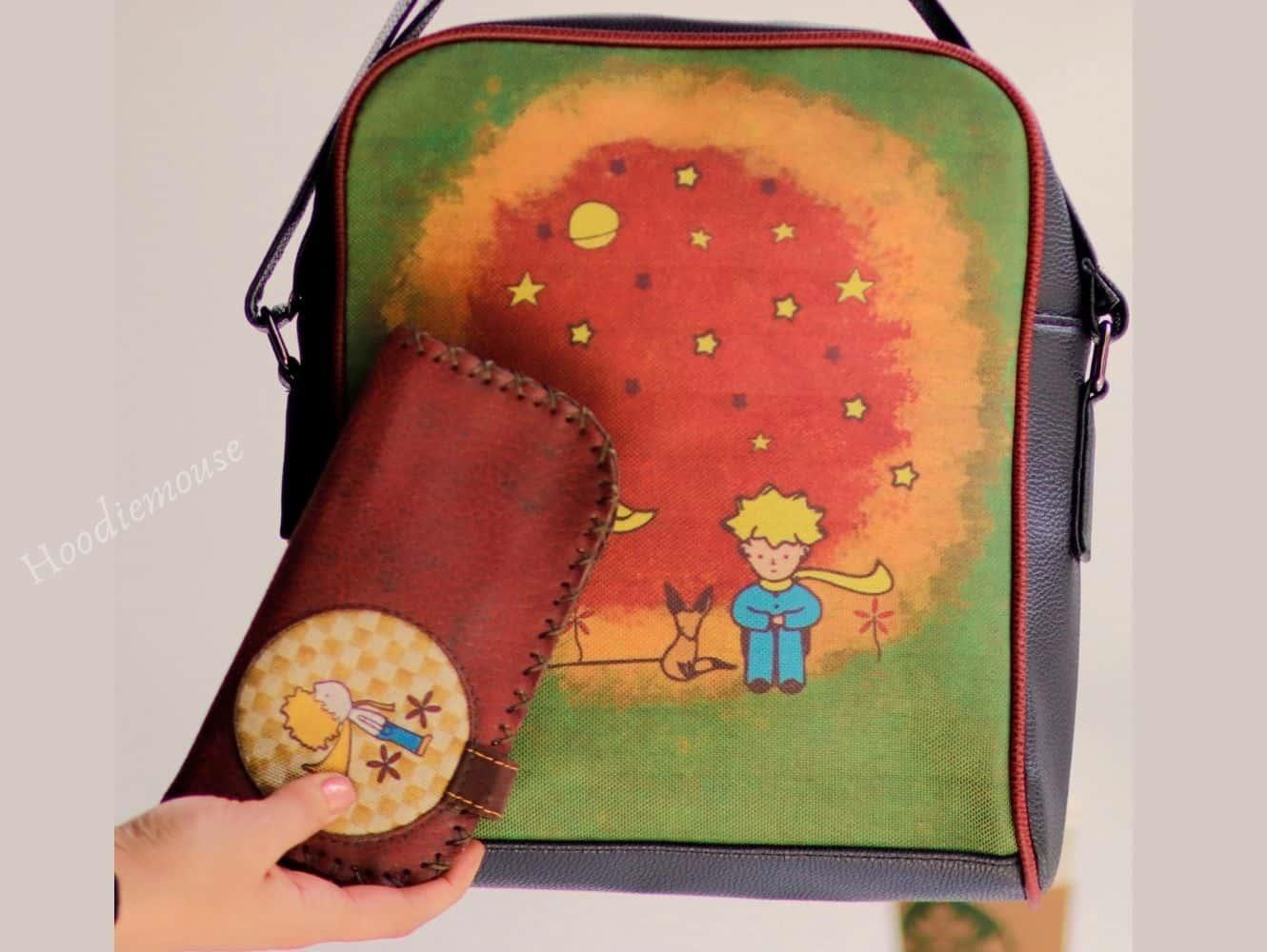 Küçük Prens Figürlü Büyük Postacı Kol Çantası Etnik Bohem Style Çanta Siyah, Cüzdan Bordo KOMBİN