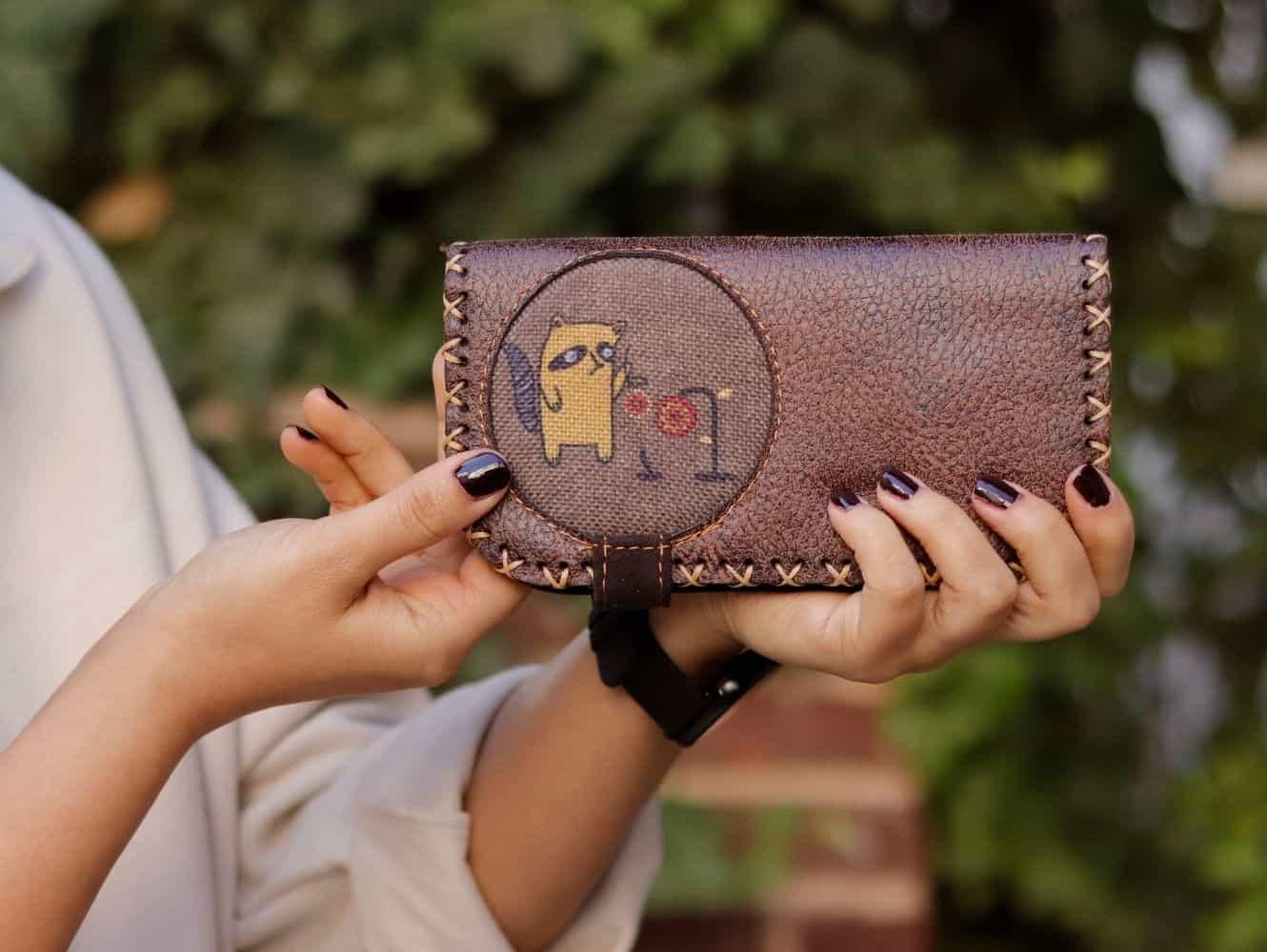 Rakun Figürlü Büyük Cüzdan Etnik Bohem Retro Vintage Style - KAHVERENGİ