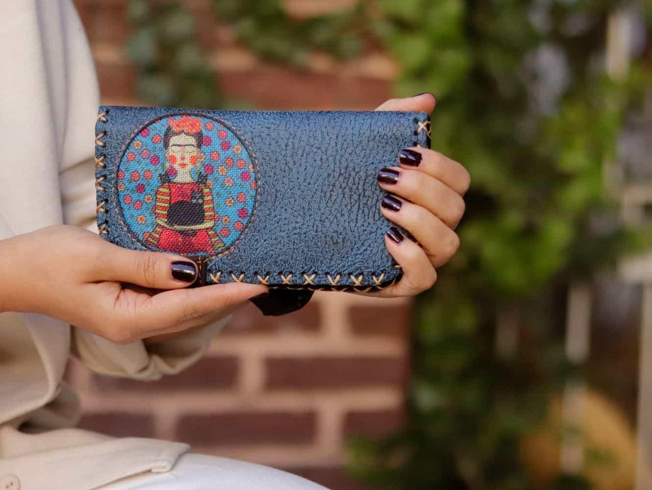 Mavi Frida Figürlü Büyük Cüzdan Etnik Bohem Retro Vintage Style - PETROL