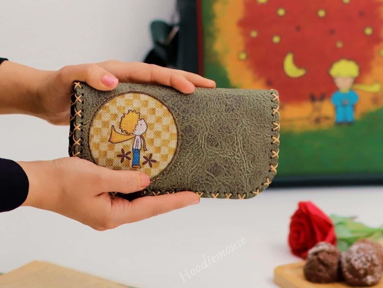Küçük Prens Figürlü Büyük Postacı Kol Çantası Etnik Bohem Style Çanta Siyah, Cüzdan Yesil KOMBİN