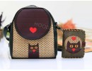 Kedi Aşkı Figürlü Küçük Postacı Çanta Yesil ve Küçük Cüzdan Yesil Kombin