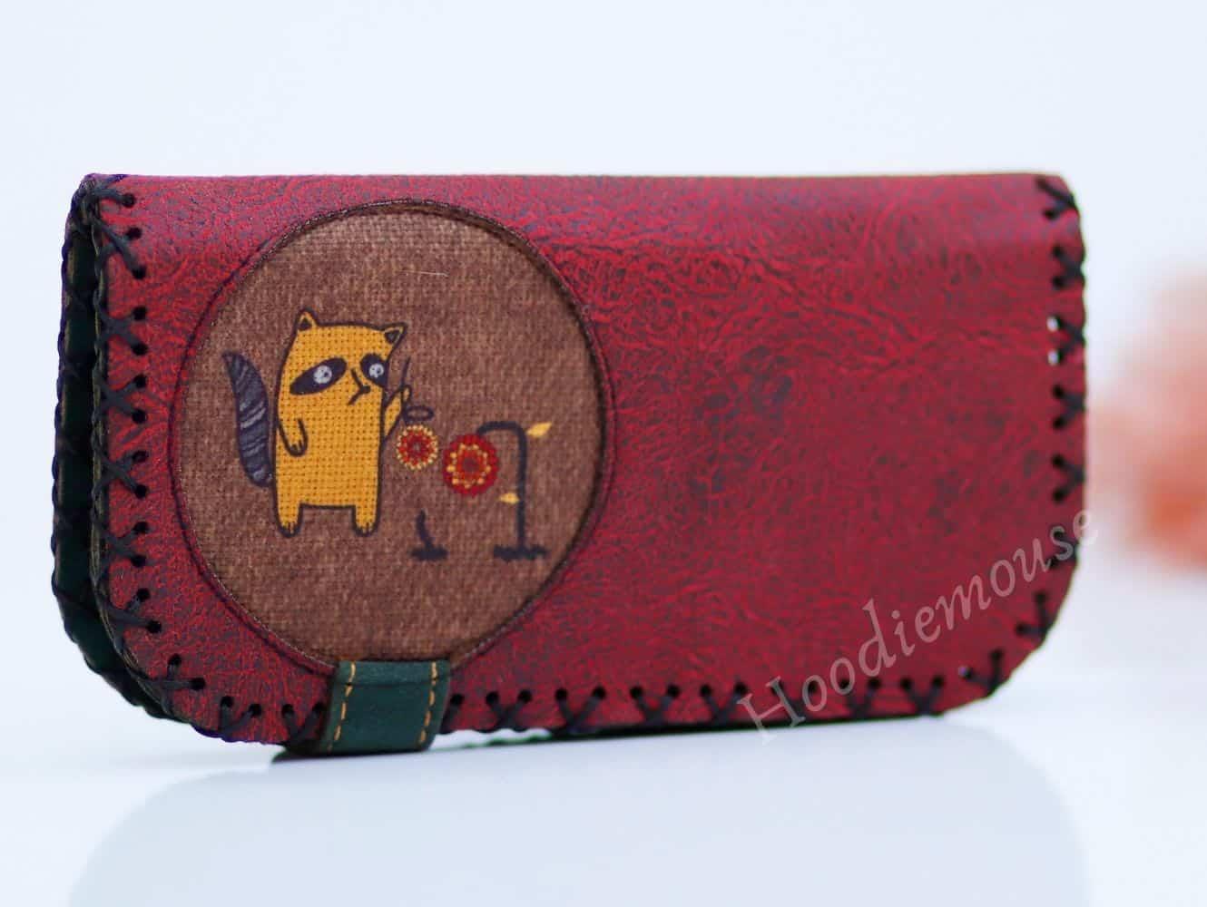 Rakun Figürlü Büyük Cüzdan Etnik Bohem Retro Vintage Style - BORDO