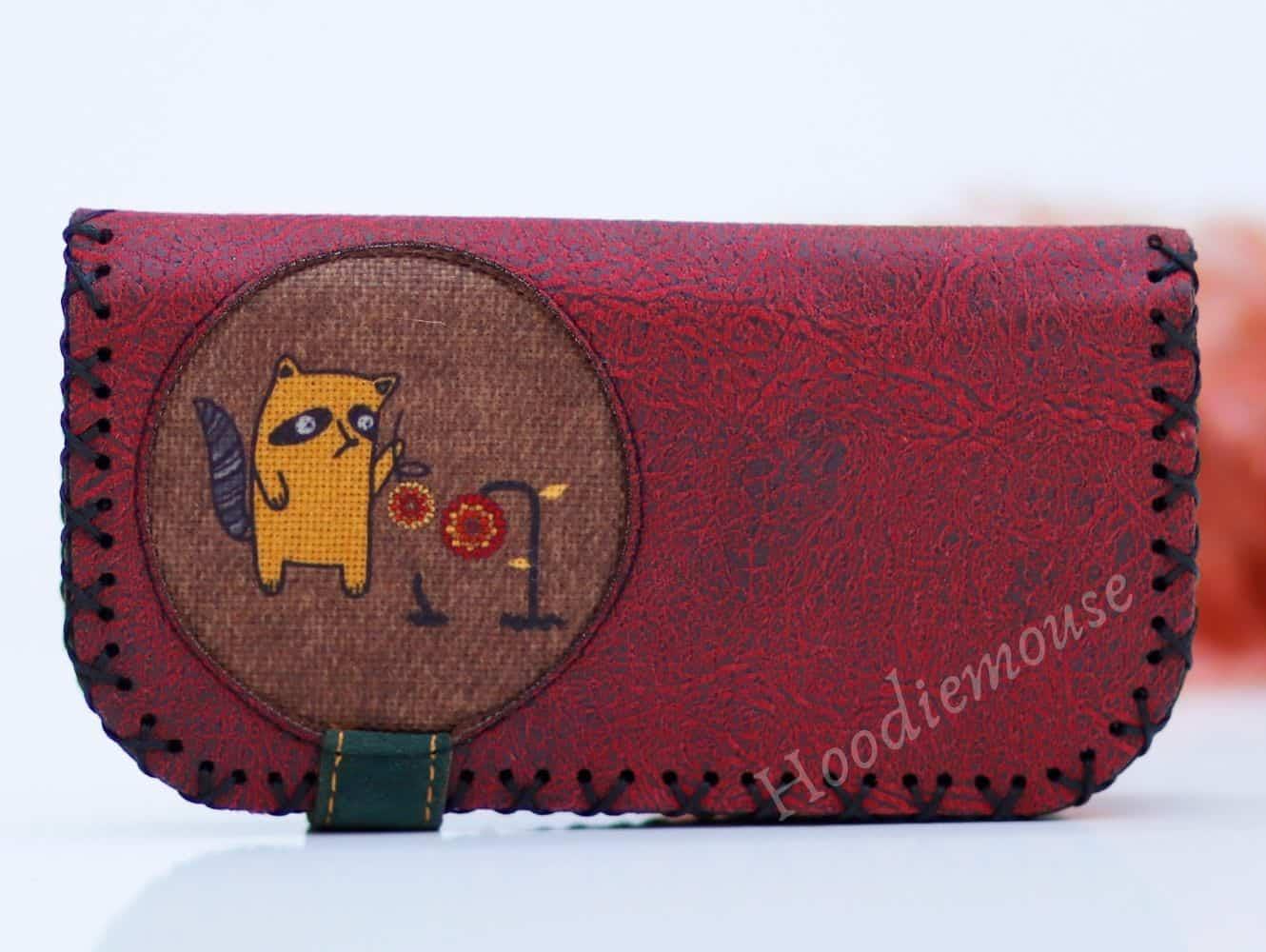 Rakun Figürlü Büyük Cüzdan Etnik Bohem Retro Vintage Style - BORDO